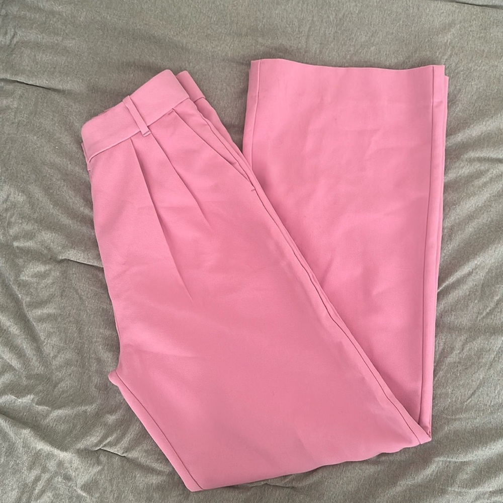Abercrombie & Fitch Pink Tailored Wide-Leg Trousers